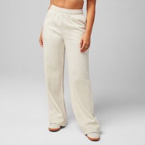 Fabletics Set- Cozy Fleece Wide Leg Sweats/Half-Zip Sweatshirt-Bone Heather-Sz S